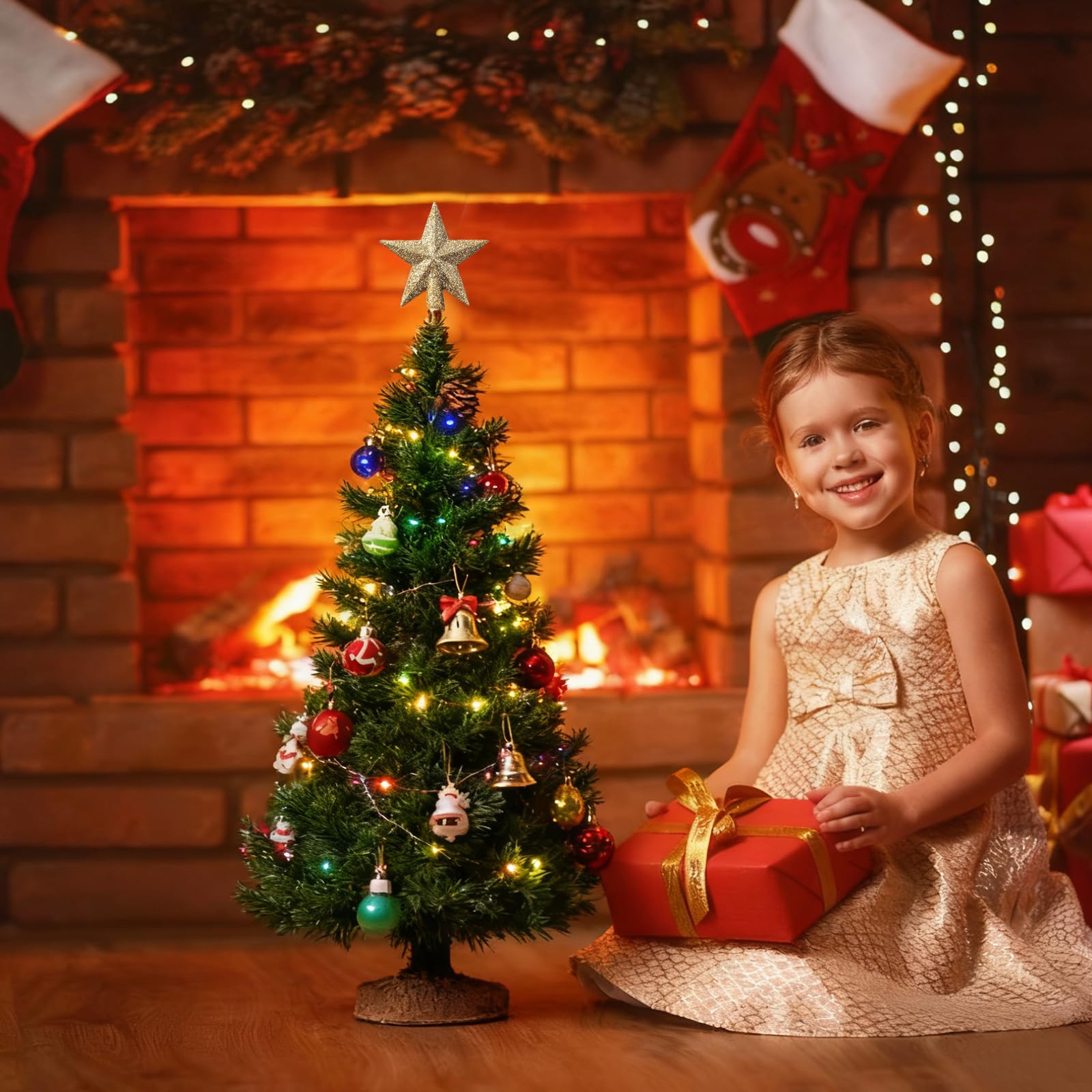 Estrella Arbol Navidad Mini Estrella de la Navidad Topper de Árbol Adornos para la Copa del árbol para Decoración de Árbols de Navidads (Oro I)