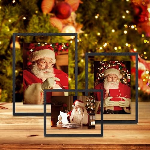 Miniatura 7 de Egofine Juego de 2 marcos flotantes de 11 x 14 pulgadas, marco de fotos de doble cristal, hecho de madera maciza, fotos de cualquier tamaño de hasta