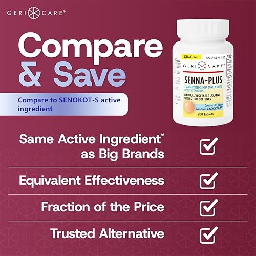 Vista 23 de GeriCare Senna Plus - Tabletas laxantes, 50 mg / 8,6 mg de fuerza Docusate Sodium / Sennosides (1000 tabletas)