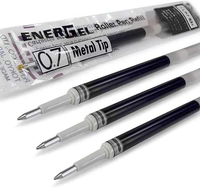 4 x PENTEL Energel 0.7mm Refill Metal Tip LR7 - Fits Energel Xm, BL77/BL57/BL37 - BLACK