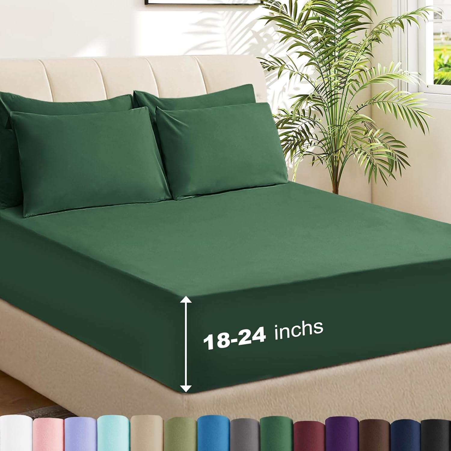 6 Piece King Sheet Set – Breathable & Cooling Bedding Set with 18-24 Inch Deep Pockets - 1 Flat & 1 Fitted Sheet & 4 Pillowcases（King Emerald Green