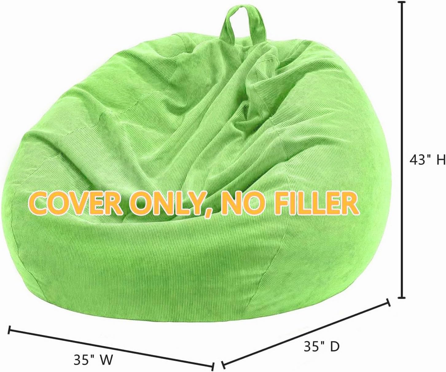 Nobildonna 3 ft Bean Bag Chair Cover (No Filler) 35"×43" Large Stuffed Animal Storage Bean Bag Washable Big Beanbag Chair Cover Premium Corduroy Bean Bag Cover for Adults,Kids,Fruit Green 300L
