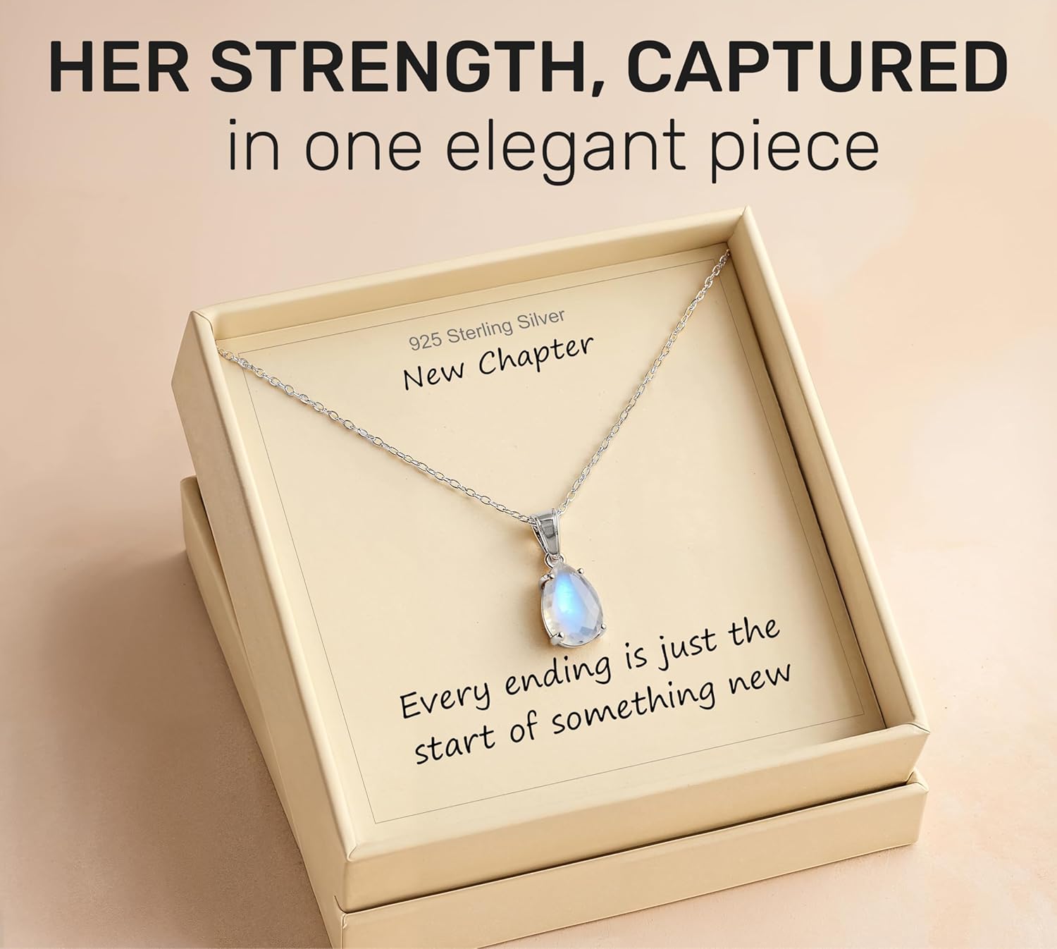 ADITA GOLD New Beginnings Gift for Women 925 Sterling Silver Necklace for Women, New Chapter, Moonstone Pendant - Image 4