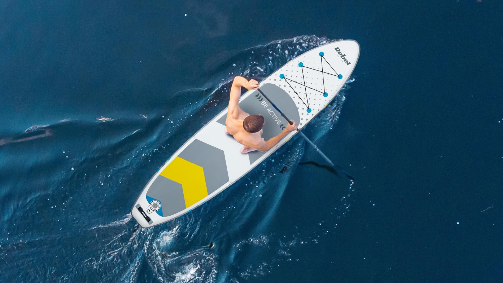 Rebel Electro Deska SUP Pompowana z Siedziskiem do Pływania Drop-Stitch 350 cm Zestaw Wiosło Pompka Plecak RBA-4501-WH