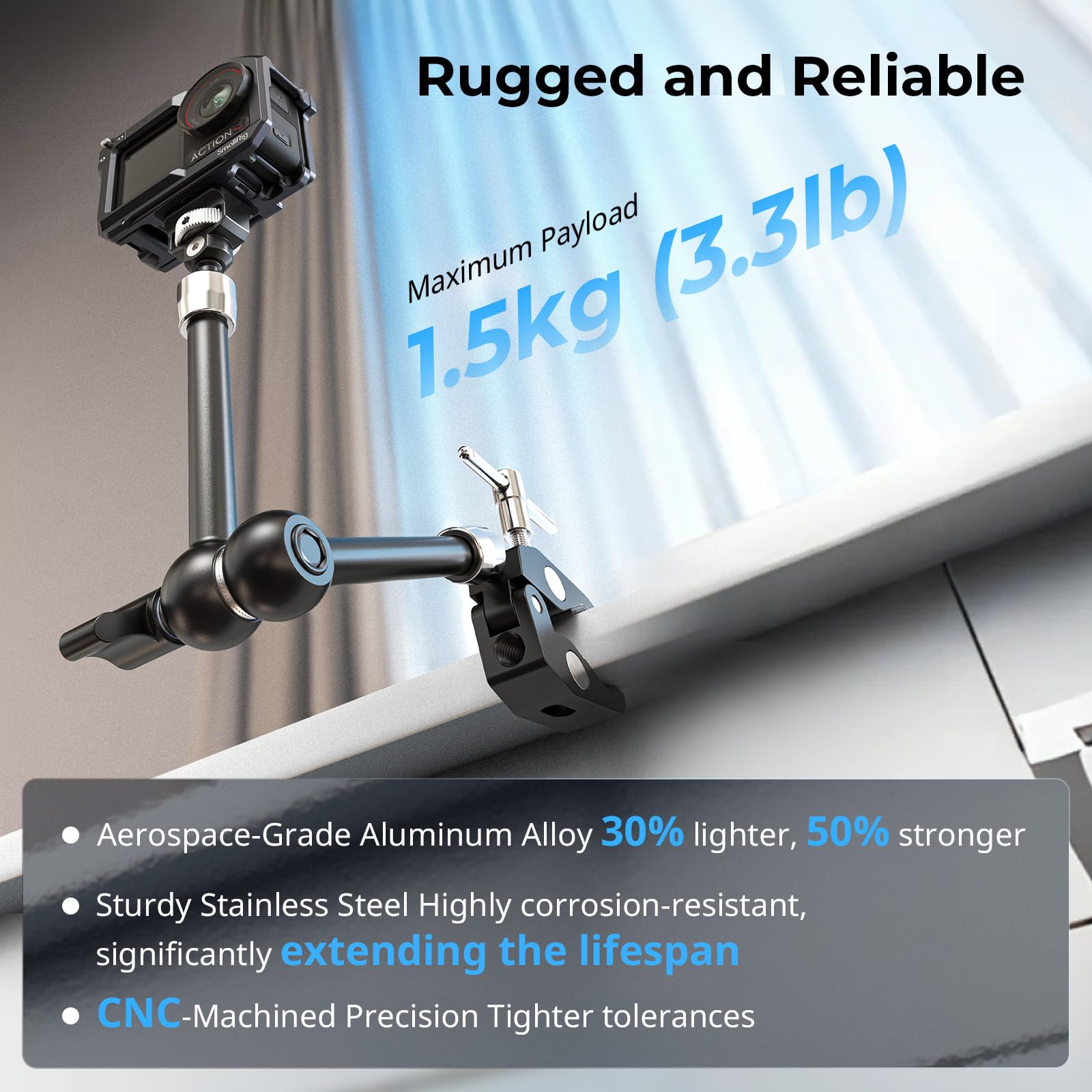 SMALLRIG Bras Magique de 11 Pouces avec Pince en Forme de Crabe, Bras avec vis 1/4"-20 et Broches rétractables, pour caméras d'action, moniteurs, Lampes vidéo et Microphones - 5311