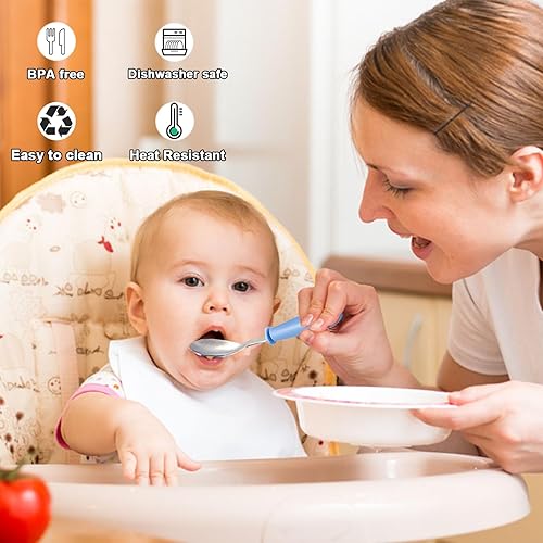 Miniatura 5 de Juego de cubiertos de 12 piezas para niños pequeños, tenedores y cucharas de acero inoxidable para bebés, juego de cubiertos para niños con mango