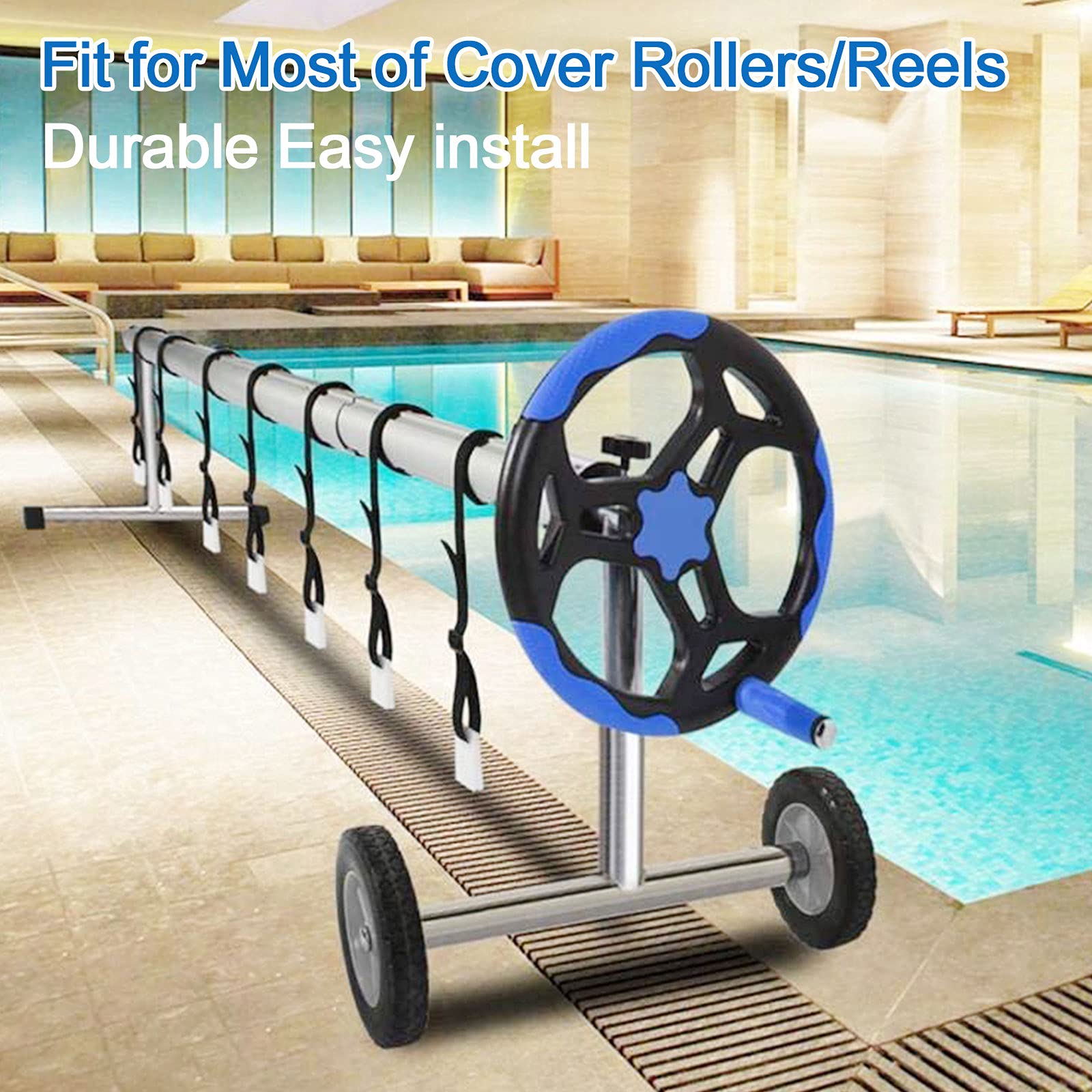 Kit de fijación de Carrete de Cubierta Solar, para Piscina, para Piscina, con Correas de fijación de Rodillos, Kit de cinturón para Piscina de Tierra, Incluye 8 Correas de Nailon Adhesivas y pestañas