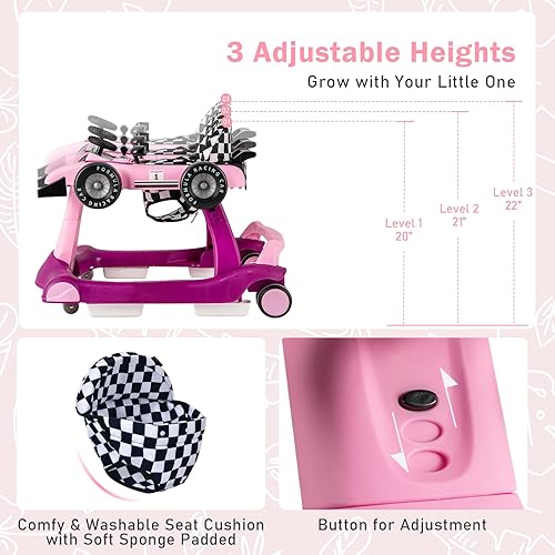 Miniatura 38 de BABY JOY Andador de bebé 4 en 1, caminador de actividad plegable con altura y velocidad ajustables, música, luces, antivuelco, andador de empuje