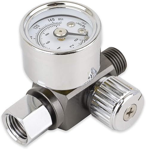 Miniatura 6 de Válvula reguladora de ajuste de aire con manómetro para pistolas pulverizadoras y herramientas neumáticas (14" NPS) (manómetro analógico)