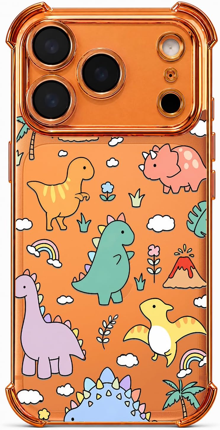 Luxury Electroplated Case for iPhone 17 Pro Max, Dinosaur Rainbow