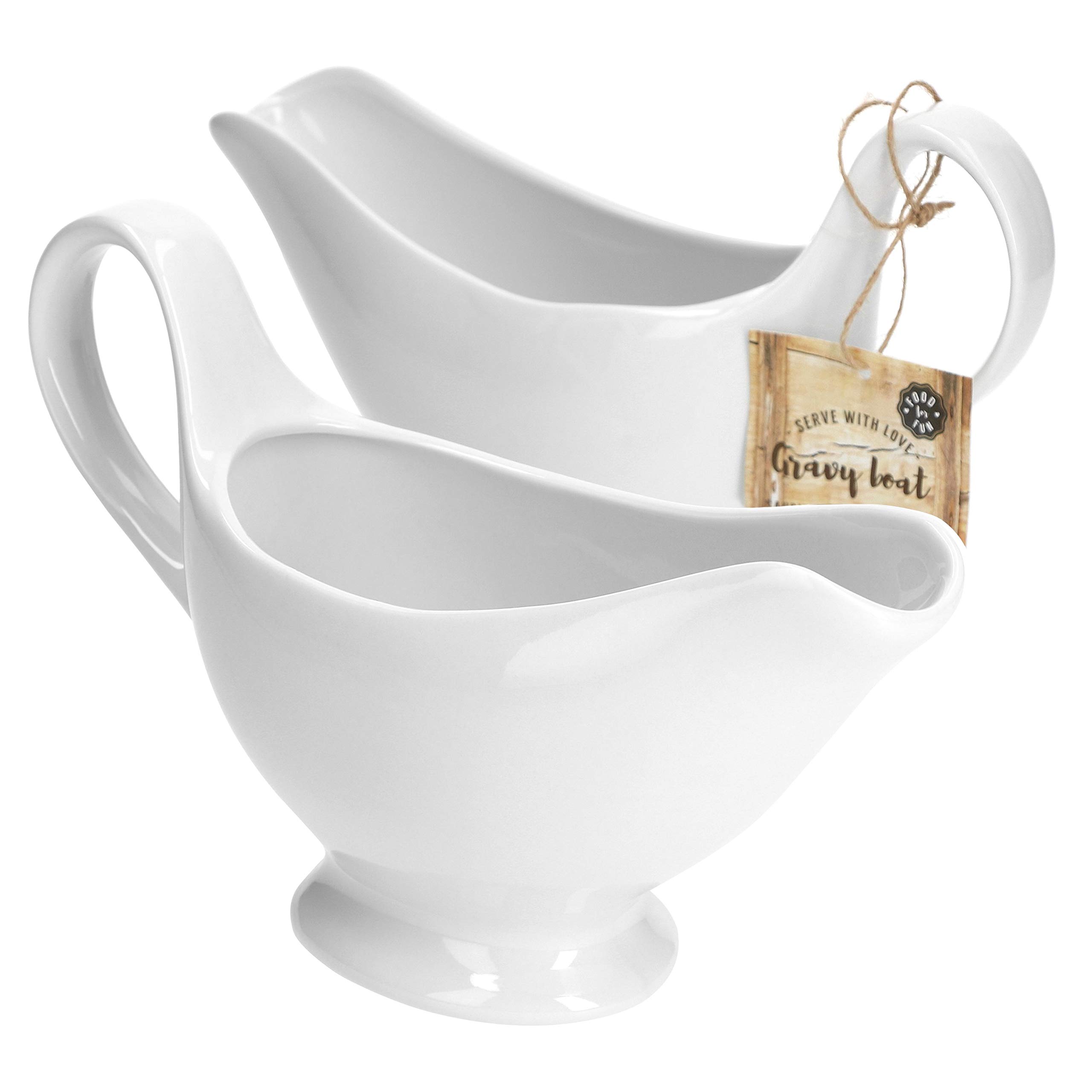 MamboCat 2er Set Sauciere Porzellan weiß 220ml I Sossenkanne I Klassische Saucen Behälter I Porzellankännchen für Bratensaft Käsedip & Salatdressing I Soßen Schale I Gastronomiebedarf Soßiere
