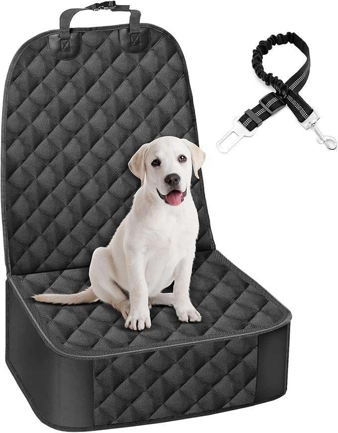GARELF Dog Front Seat Cover for Cars, Front Seat Cover for Dogs with 1 Elastic Dog Seat Belt
