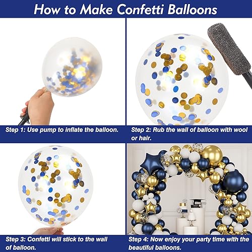 Miniatura 3 de RUBFAC Kit de arco de globos dorados azul marino guirnalda de globos azul marino globos metálicos de confeti blanco globos de aluminio para baby