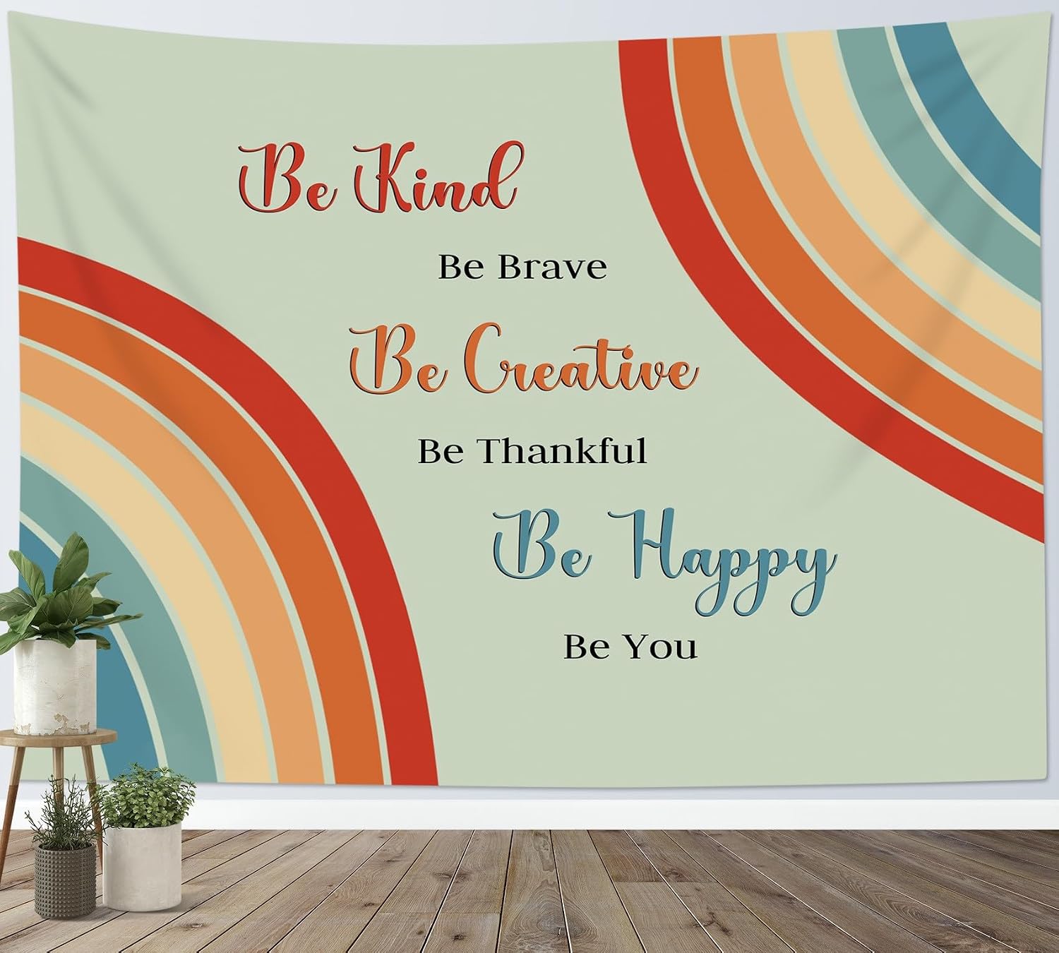 HVEST Boho Rainbow Wall Art Tapestry Abstract Geometric Quotes for Classroom, Bedroom, Living Room College Dorm Decor, 40x60 Inches