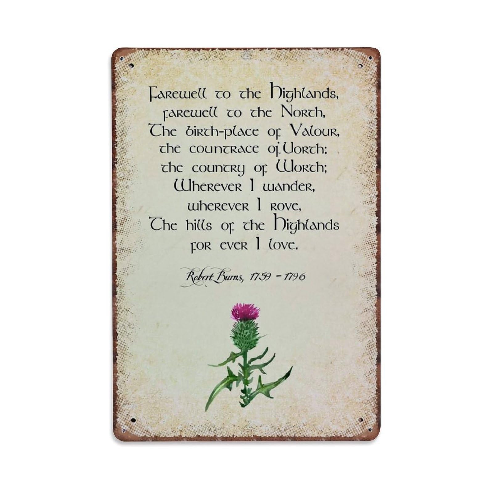 Farewell To The Highlands Poem Retro Metal Tin Sign, Vintage Metal Poster for Bar, Home, Man Cave, Kitchen, Laundry Room Art Decor 8x12 Inch