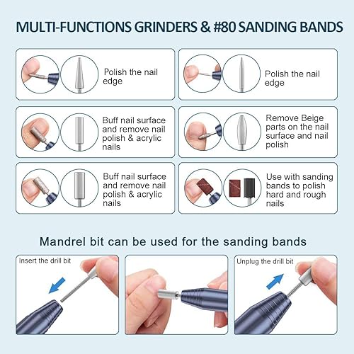 Miniatura 5 de Taladro eléctrico de uñas, máquina de taladro de uñas eléctrico USB para uñas acrílicas, herramienta de pulido de lima de uñas eléctrica portátil,