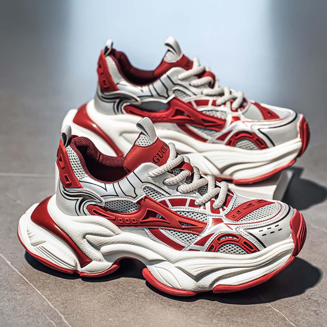 Scarpe da uomo con lacci, modello Chunky Dad, con plateau rialzato, leggere, casual, traspiranti, antiscivolo, retrò, suola spessa 4 cm, per viaggi, tempo libero