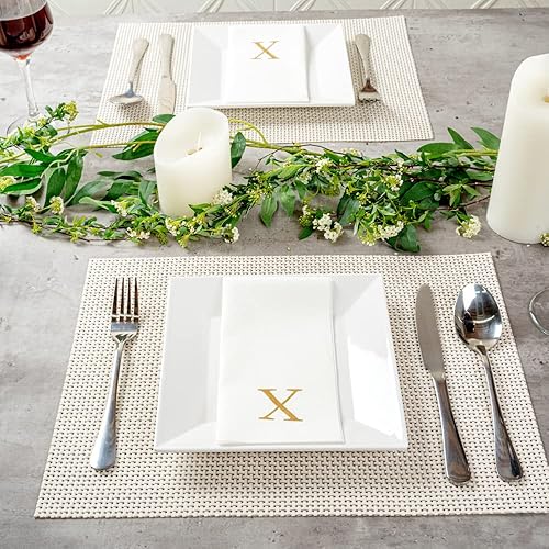 Miniatura 473 de Luxenap - Toallas de invitados de 15.8 x 7.9 pulgadas, 50 toallas de mano con letras plateadas, letra "P", fuente Sans Serif, servilletas de papel