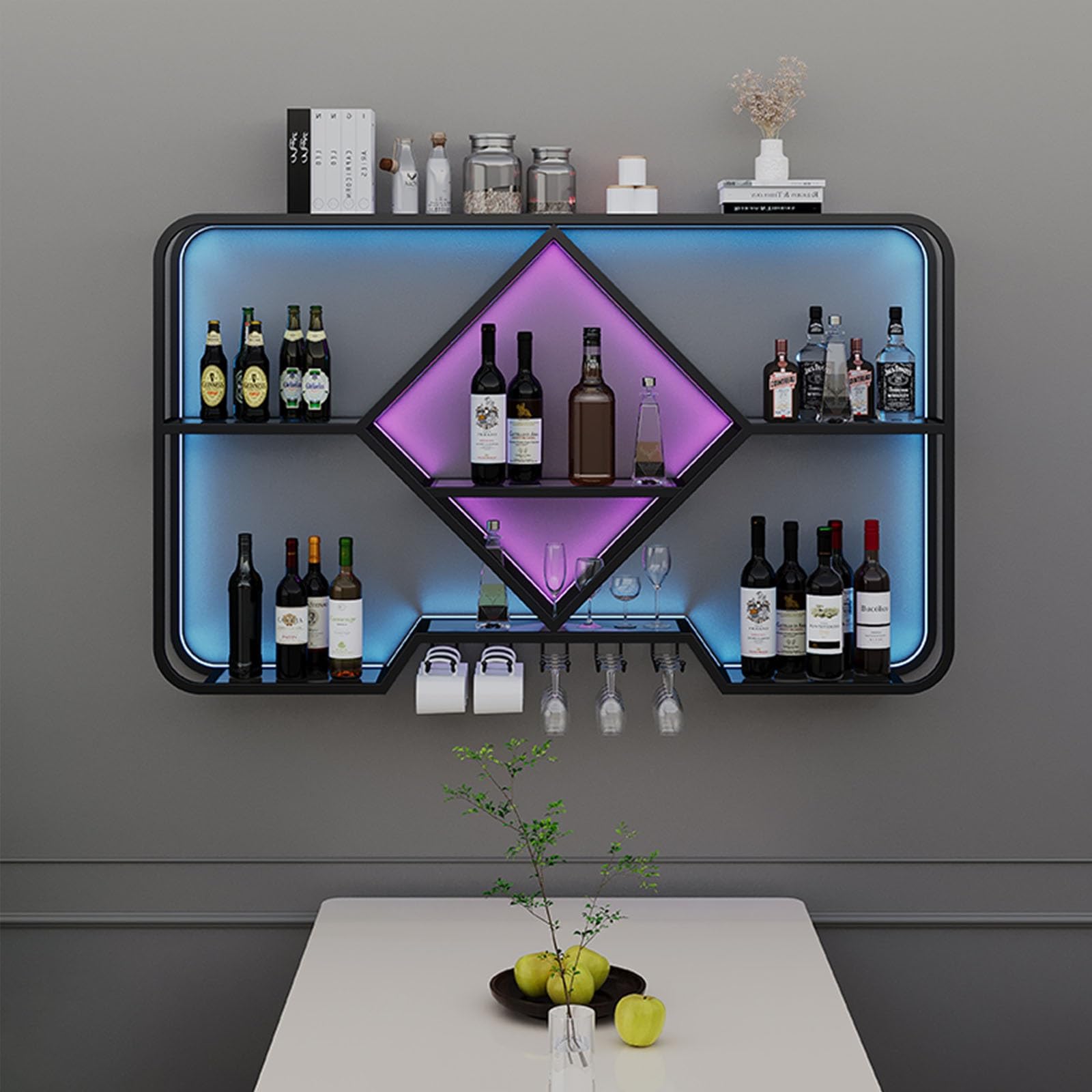 Casier à vin mural LED noir pour illuminer vos soirées et apéritifs en cuisine