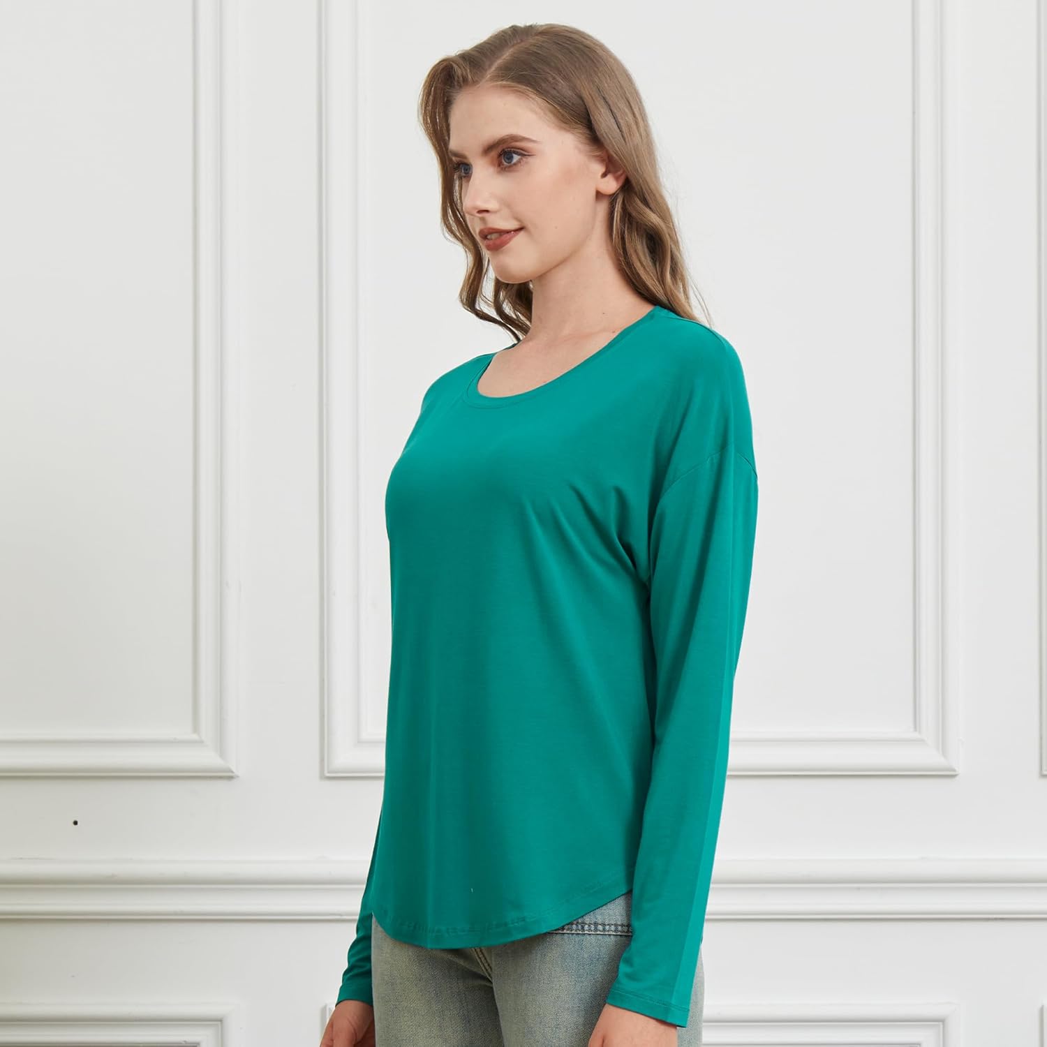 netdraw Women's Ultra Soft Bamboo Viscose Long Sleeve Dolman Shirts, Loose Fit Casual Batwing Lounge Sleep Pajama Tops - Image 3