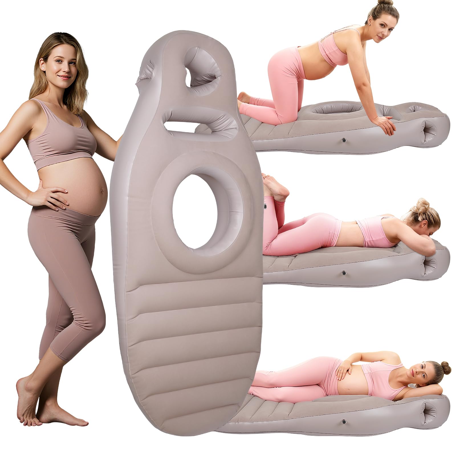 Inflatable Pregnancy Pillow for Pregnant Women - Maternity Mattress with Belly & Head Hole, Relieves Back & Hip Pain, Portable with Electric Pump, Gray-image-43