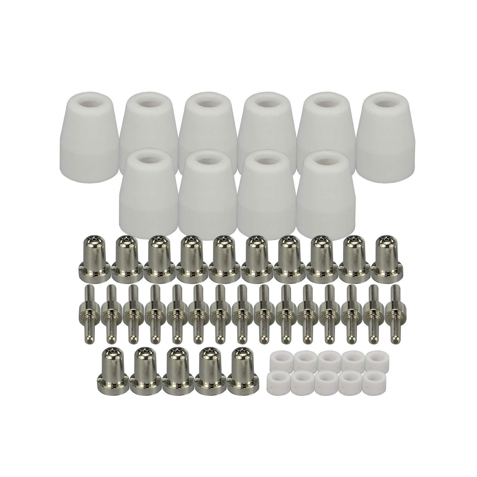 Riverweld Pt-31 Lg-40 Jg40 Plasma Cutting Torch Consumables Extended Nickel-Plated Tips Nozzle 18866L Electrode 18205L Shroud Shield Ceramic Cup 18204 For Cut 40 50 Ct-312 Plasma Cutter 50Pcs
