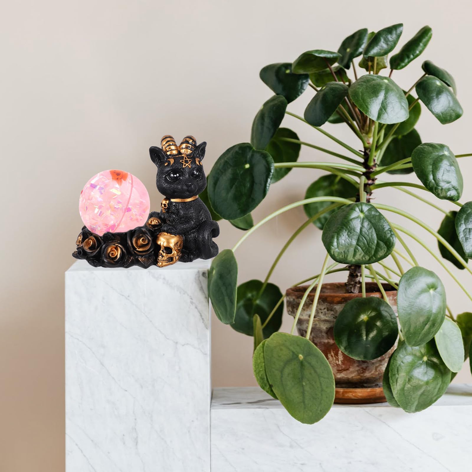 OSALADI 3 Piezas Escultura Pequeña de Gato Negro en Resina Base para Bola de Cristal, Decoración Creativa Hogar y Figura Elegante para Escritorio