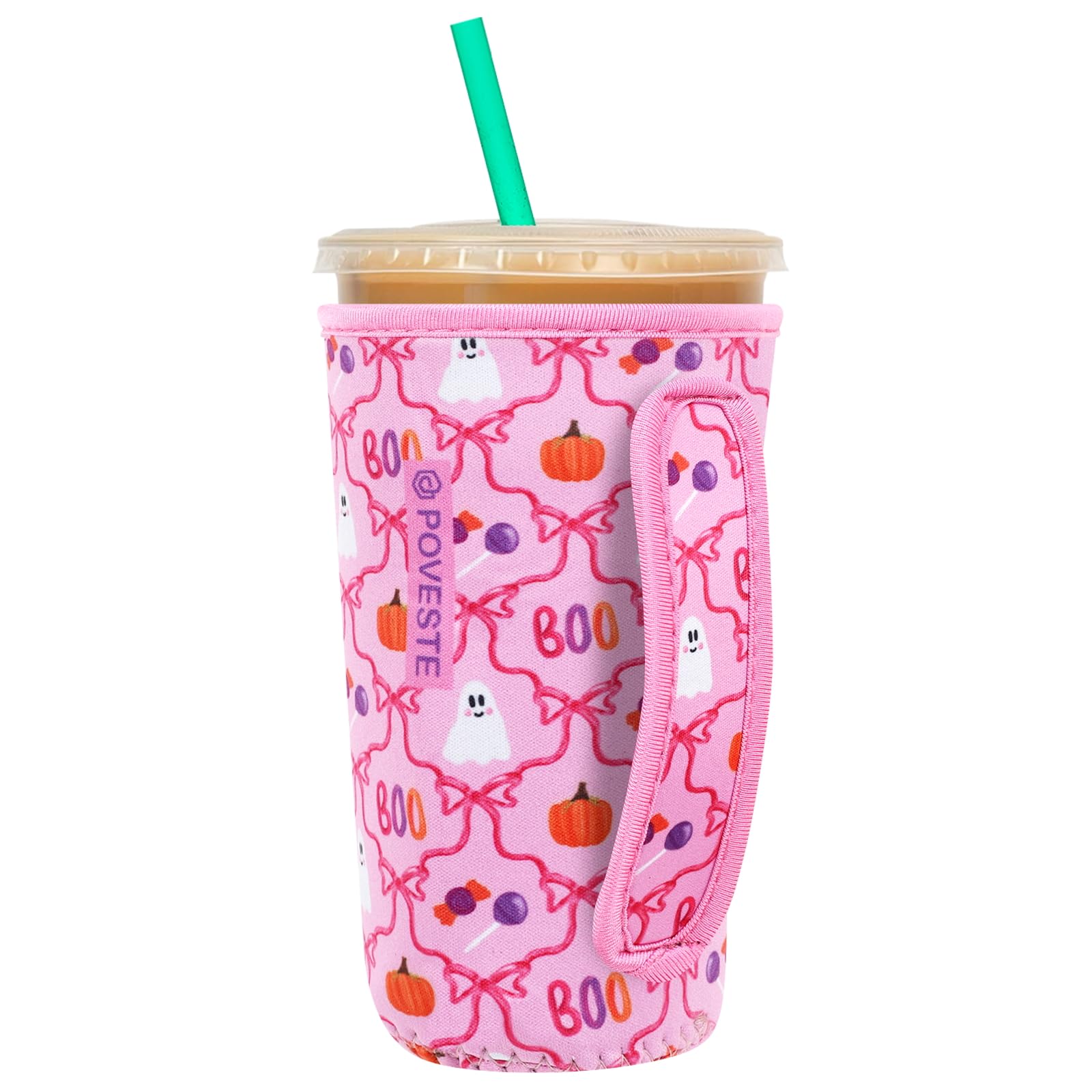Reusable Neoprene Insulator Sleeve for Iced Coffee &amp; Cold Soda, Coffee Sleeves for Iced &amp; Hot Drinks, Cold Beverage Cooler Compatible with Starbucks, Dunkin (Bow Halloween, Large: 32oz)