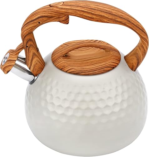 Miniatura 18 de Tetera Silbante, Hervidor de Cocina de Acero Inoxidable de 3.2 Qt, Tetera de Grado Alimenticio con Mango de Patrón de Madera para Café, Leche, etc.,