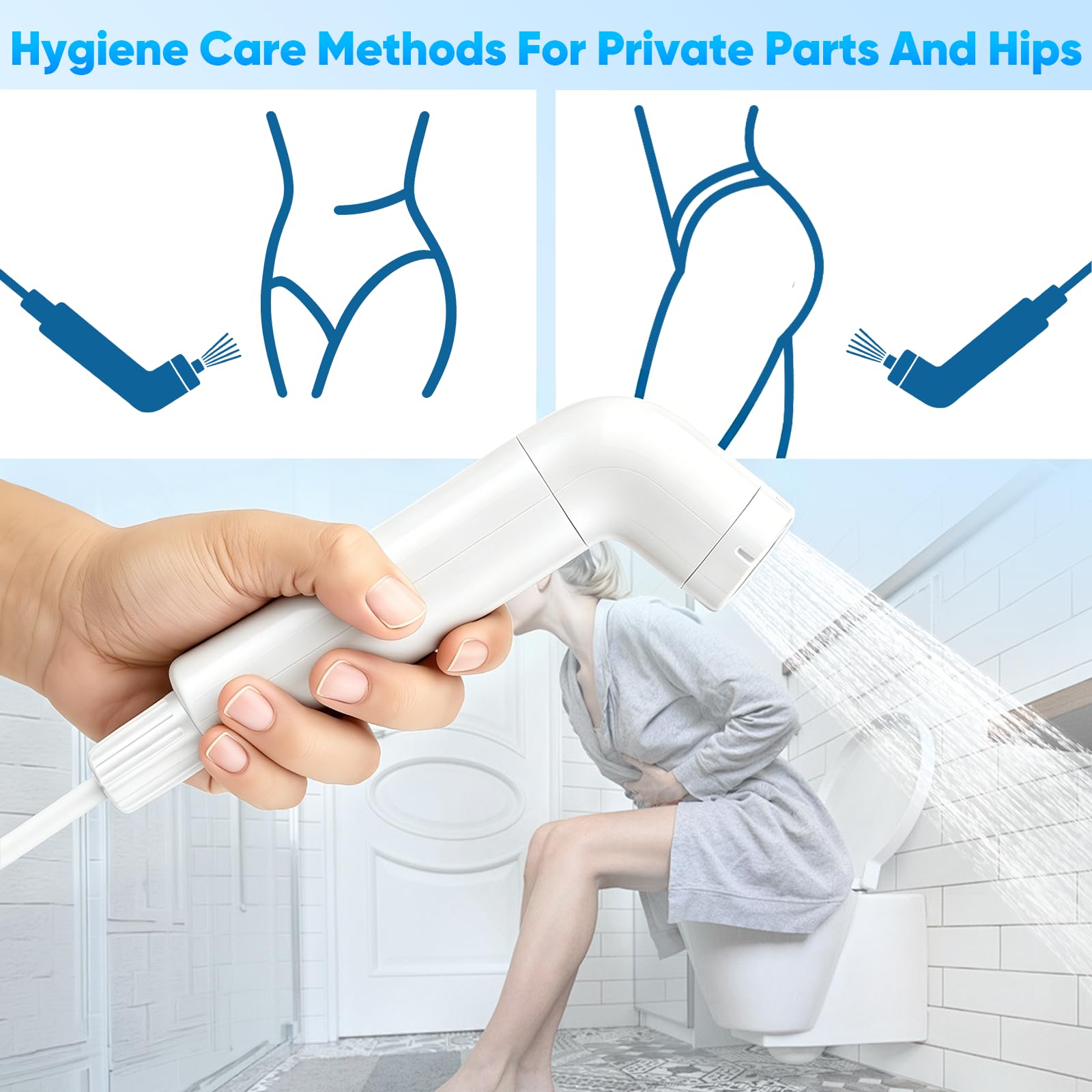 Bidet portatile con doccia elettrica, ricaricabile, serbatoio da 2,3 l, spray a 3 livelli, per toilette, viaggi e pulizia musulmana, bagno portatile per letto settimanale, cura intima (bianco)