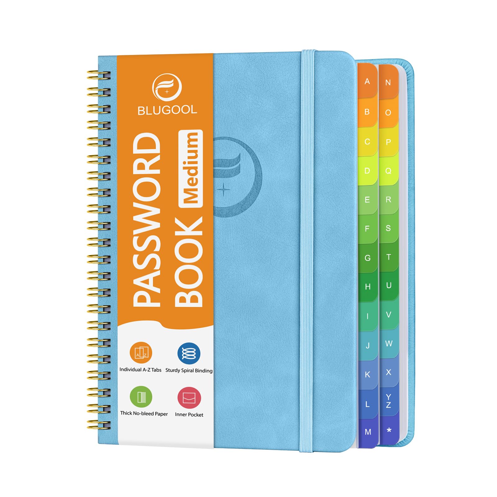 Password Book with Alphabetical Tabs, Password Keeper Book for Seniors, Individual & Colorful Tabs, Spiral Hardcover Password Notebook for Website