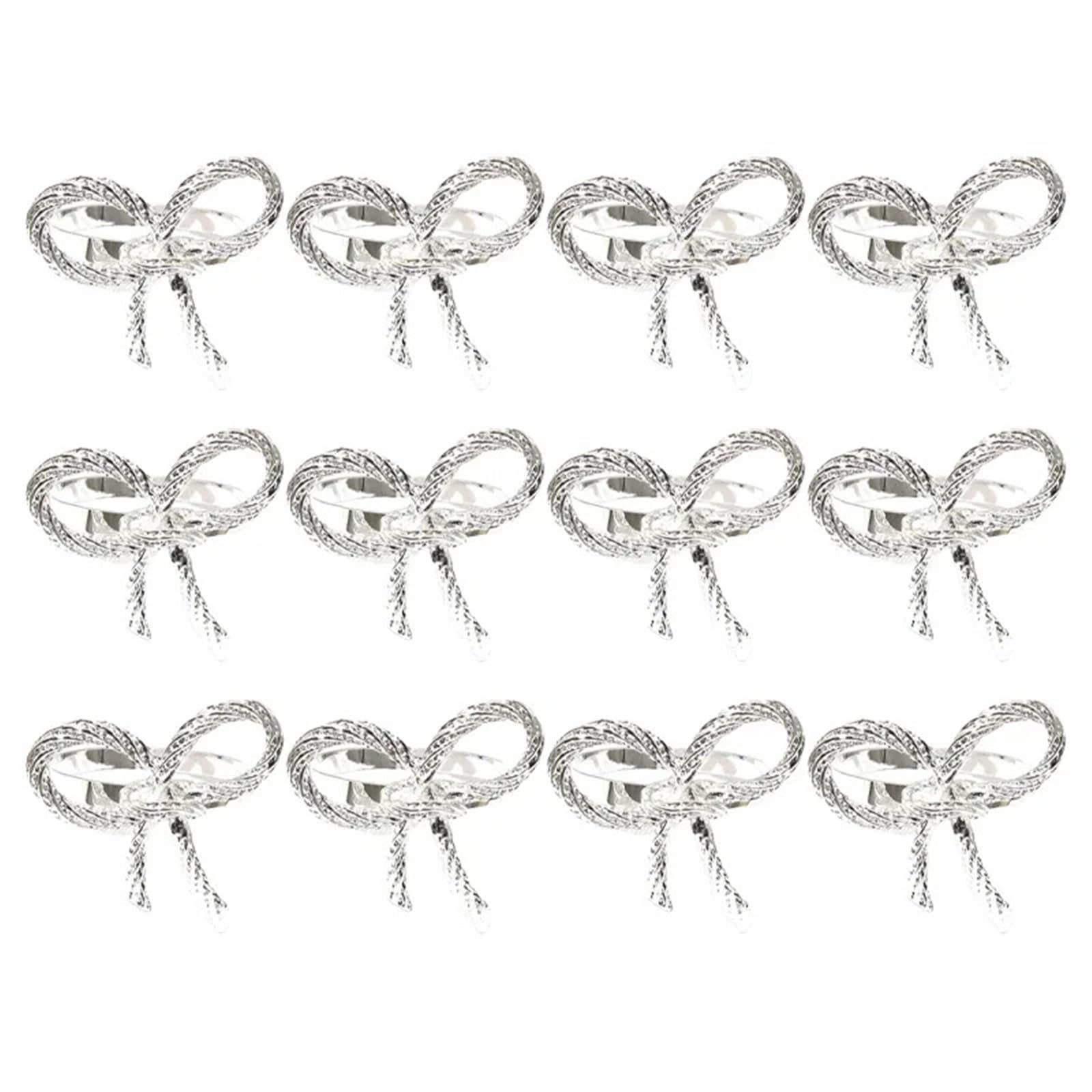 Usohjz Silver-12Pcs Elegant Napkin Rings Bow Tie Design Table Decoration