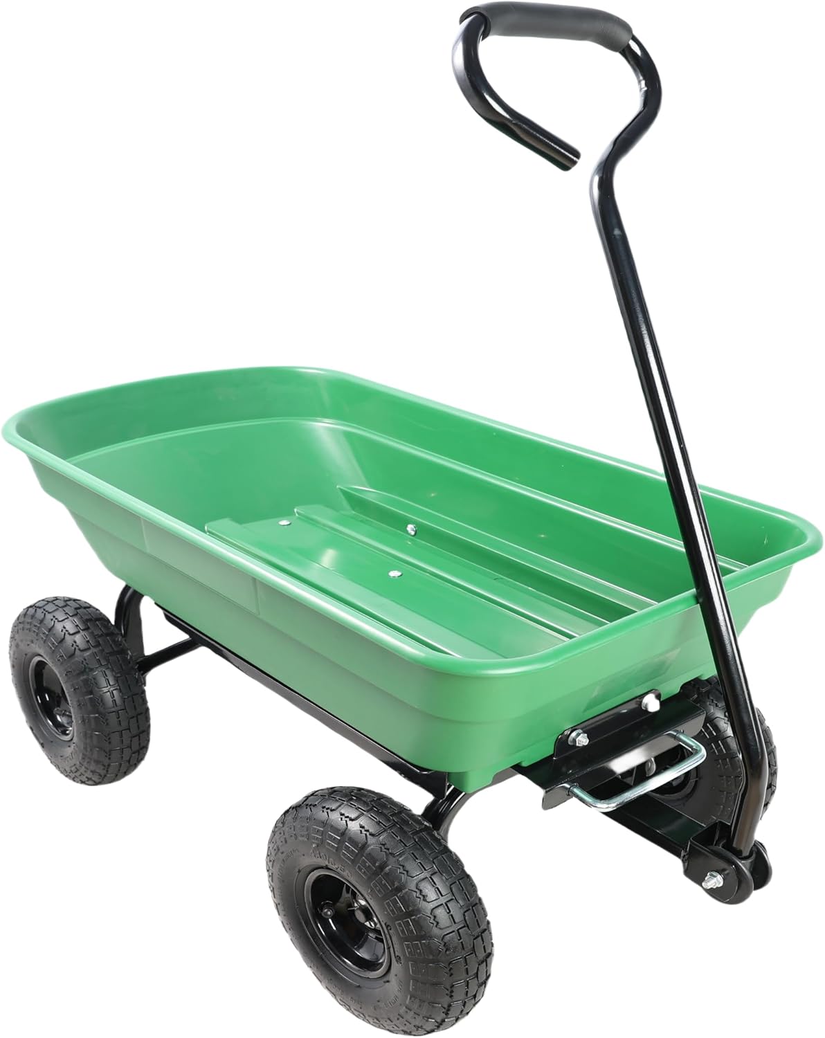 500lbs Poly Garden Cart Dump Wagon, Heavy Duty 4 Wheel Wheelbarrow Yard Cart Dump Wagon with 10in All Terrain Wheels (Green)