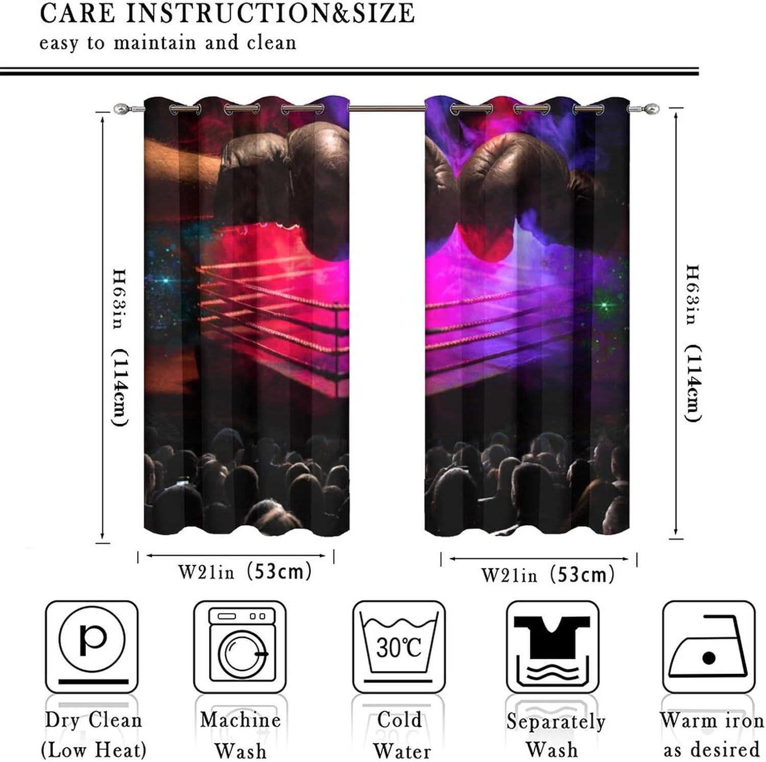 Cool Sport Boxing Theme Curtains for Home Decor Abstract Fighting Match Arena Boxing Gloves Window Drapes for Bedroom Rod Pocket 2 Panels 45" L x 21" W