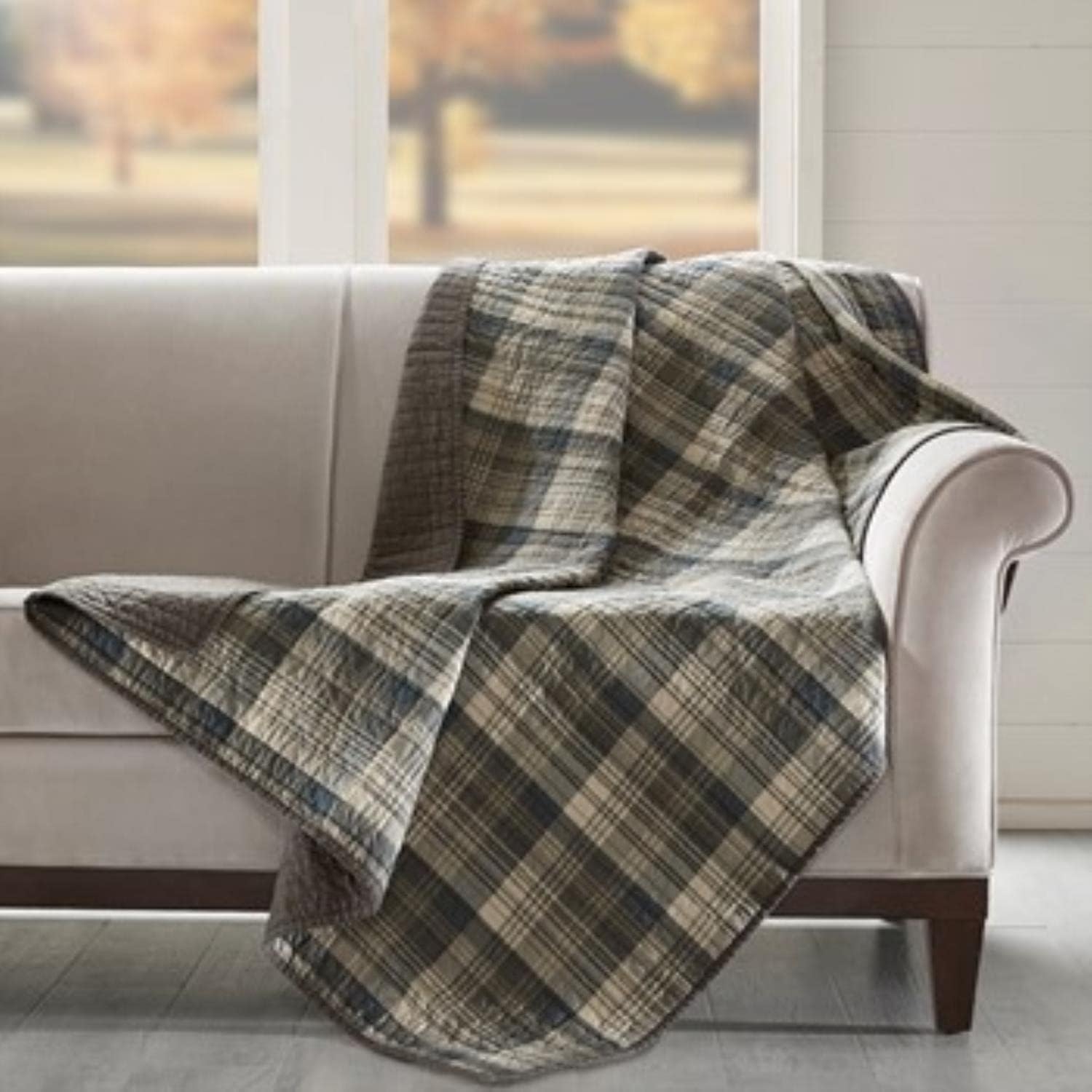 woolrich luxury quilted throw - cabin lifestyle, patchwork with moose design all season, lightweight and breathable cozy bedding layer throws for couch sofa, 50" w x 70" l, tasha taupe tasha taupe 50"x70"