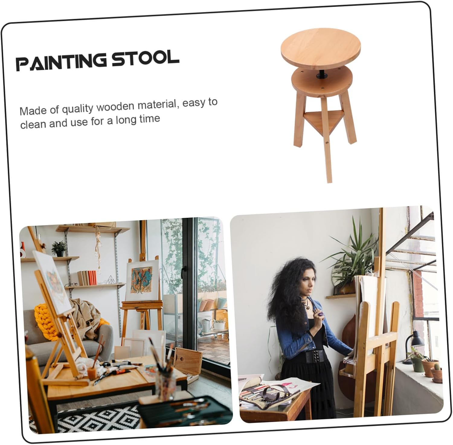 Lifting Art Stool Wooden Drafting Stool Height Flexible Padded Seat for Home Outdoor