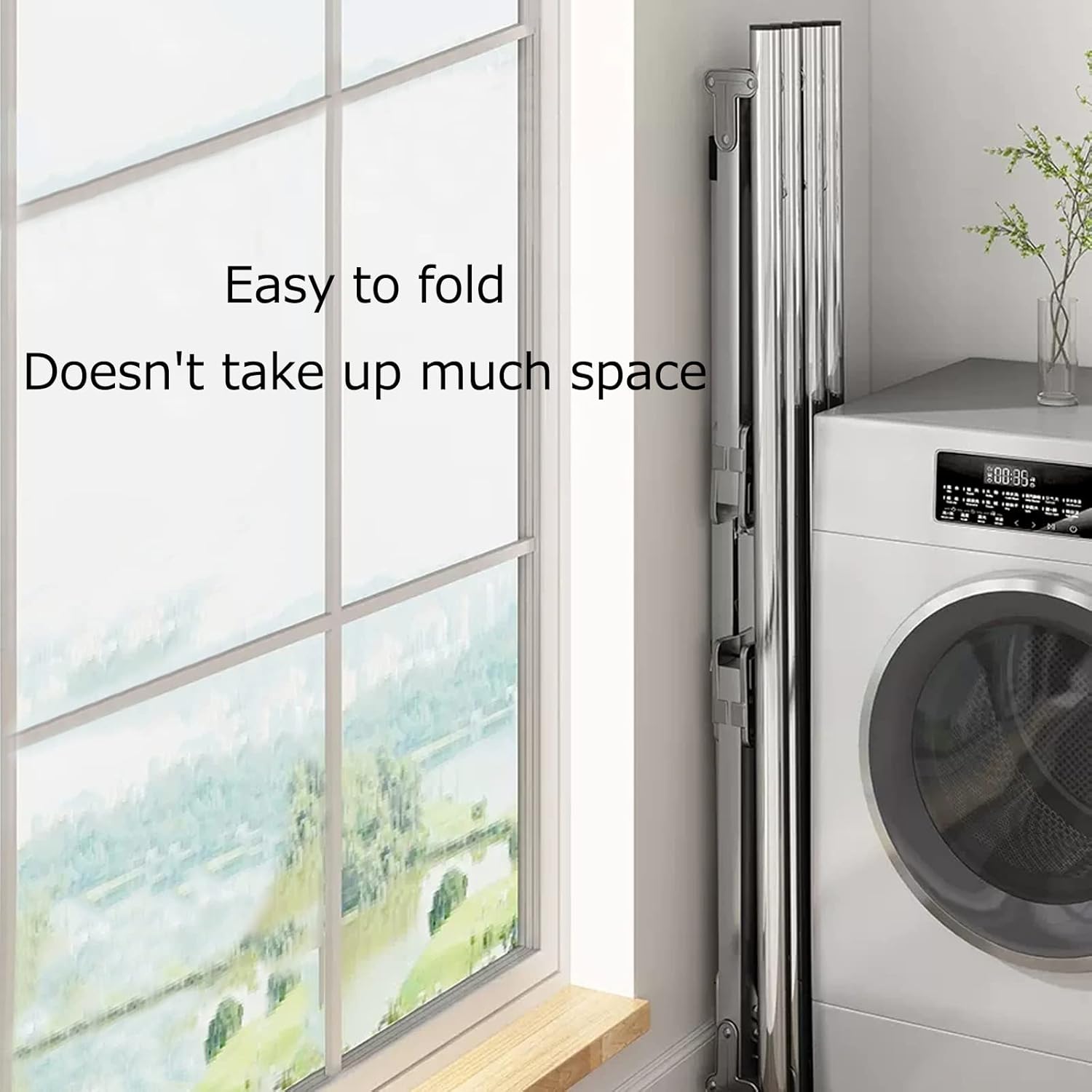 Clothes Horse Clothes Airer Folding Clothes Drying Rack,Stainless Steel Laundry Drying Rack,Retractable Drying Rack,Movable Drying Rack with 4 Castors,Clothes Drying Rac,Silver 1.352m