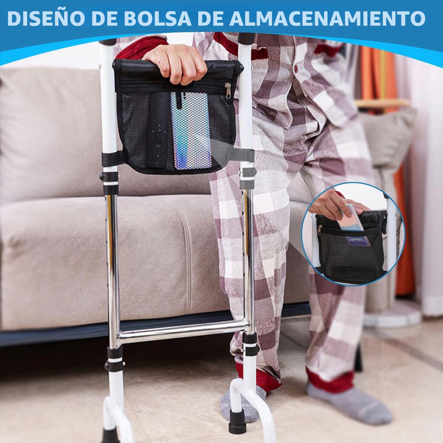 Ayuda de pie para personas mayores, altura ajustable, andador móvil con ventosas antideslizantes y bolsa de almacenamiento, ayuda de movilidad gruesa y portátil para cama, sofá, suelo de inodoro