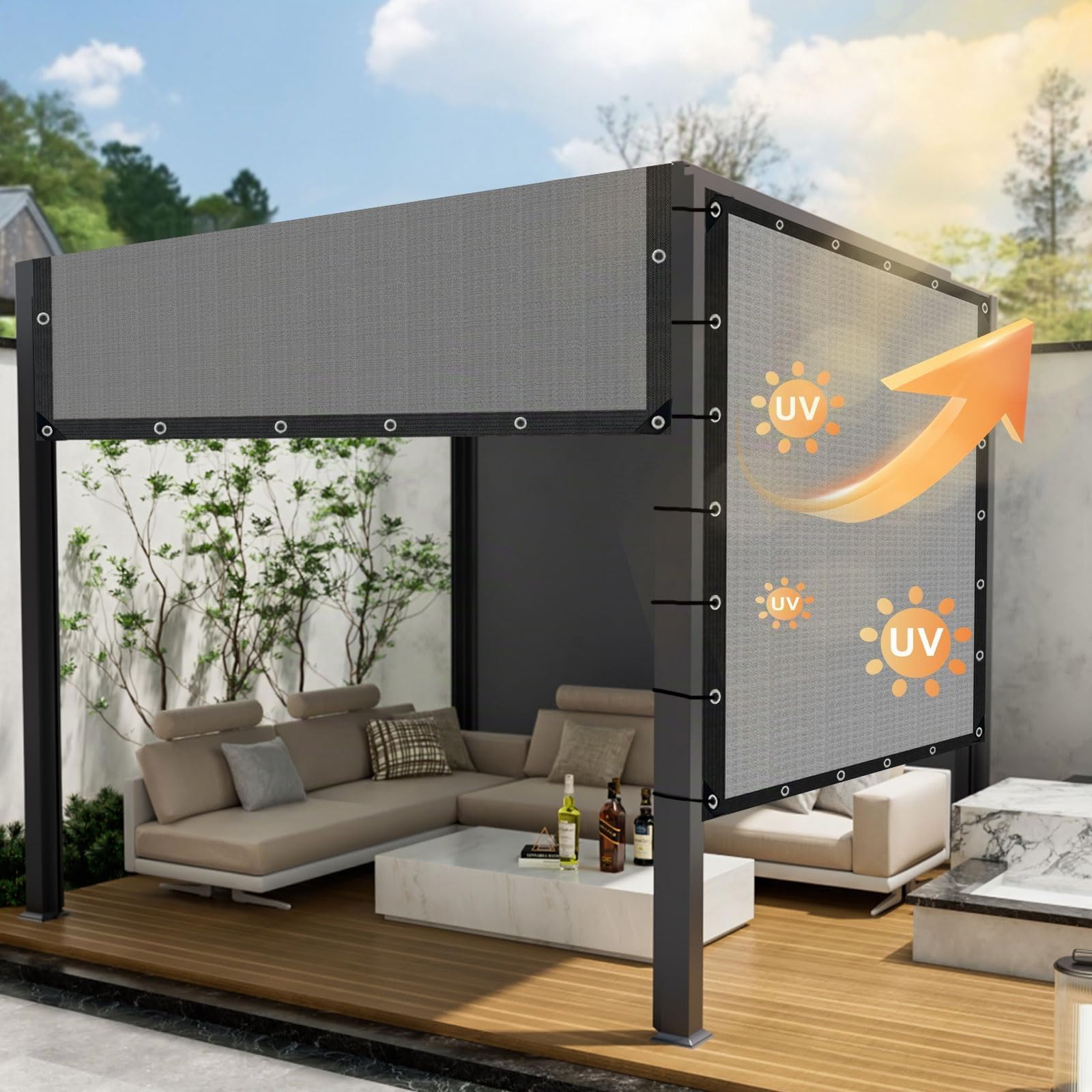 Filet d'ombrage avec œillets - 3 x 4 m - Voile d'ombrage de jardin - Protection solaire - Filet d'ombrage pour serre, terrasse, plantes, poulailler, coupe-vent et perméable à l'eau