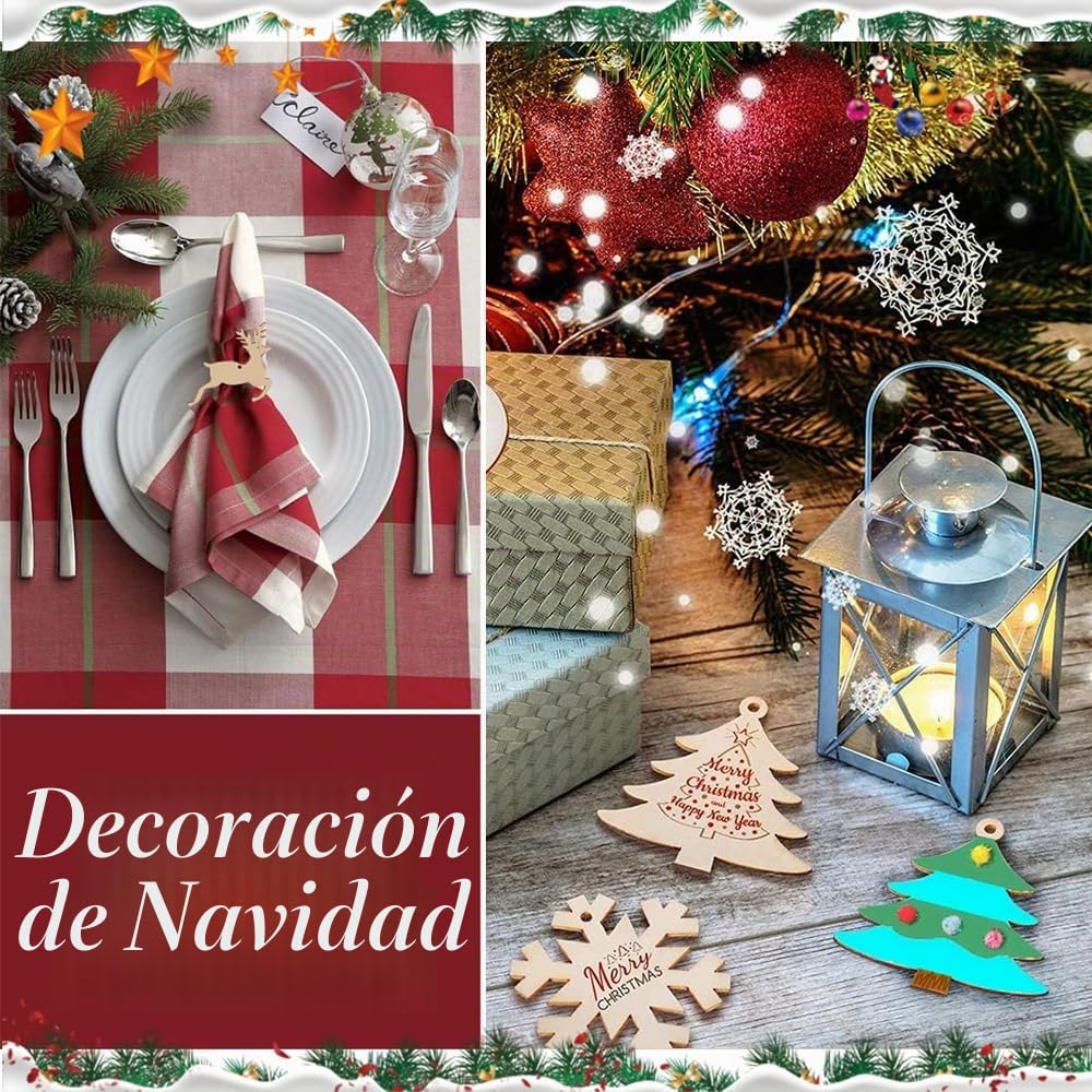 264 Pezzi Adornos Arbol Navidad Madera,Decoración Arbol de Navidad Colgante de Madera-Con Cordón-Manualidades de Navidad,Adornos Navideños Adecuado para Cajas de Regalo Decorativas,árboles de Navidad