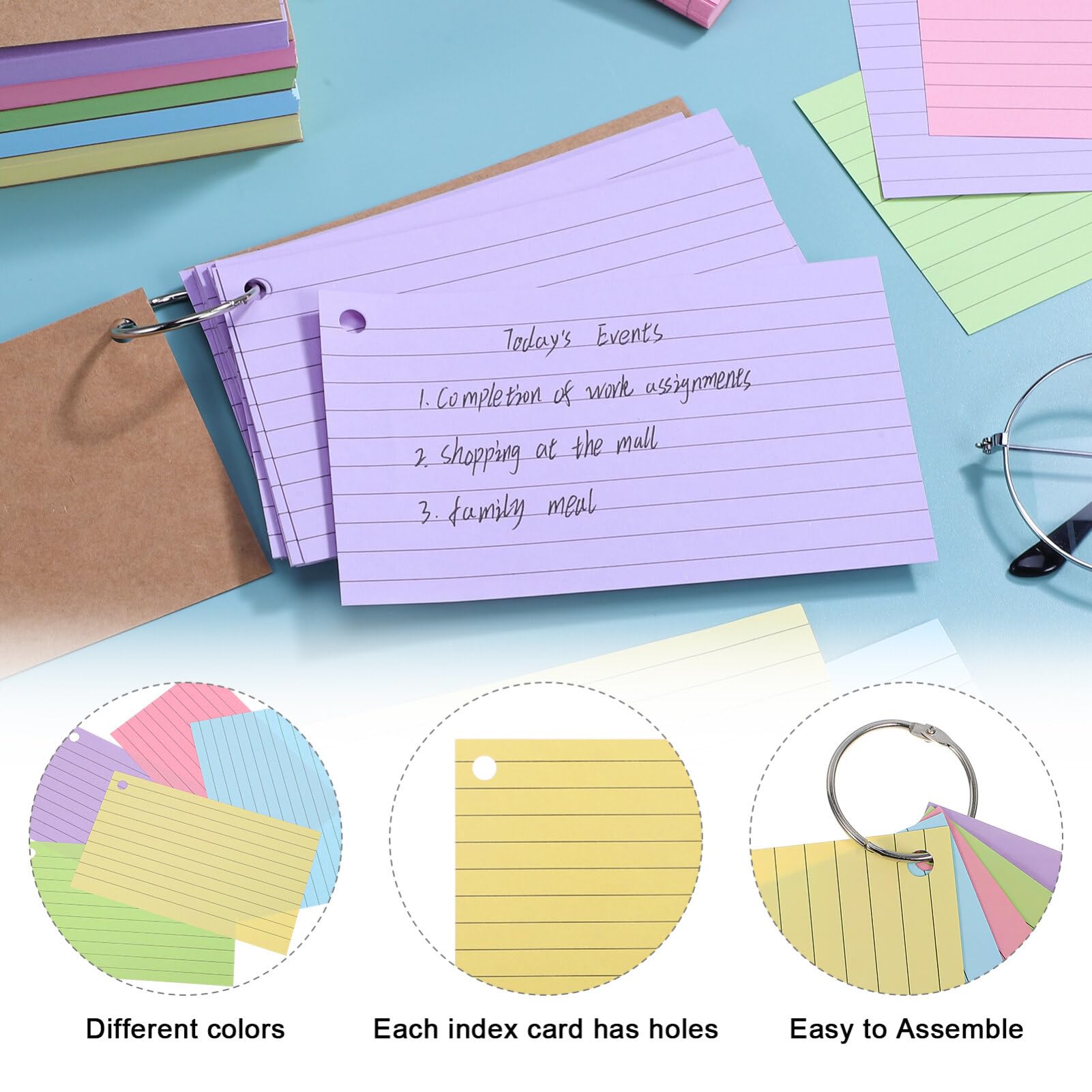 Line Ruled Index Cards Recipe Cards 500 Pack Lined Index Cards 3x5 Inches - 10 Colors With ...