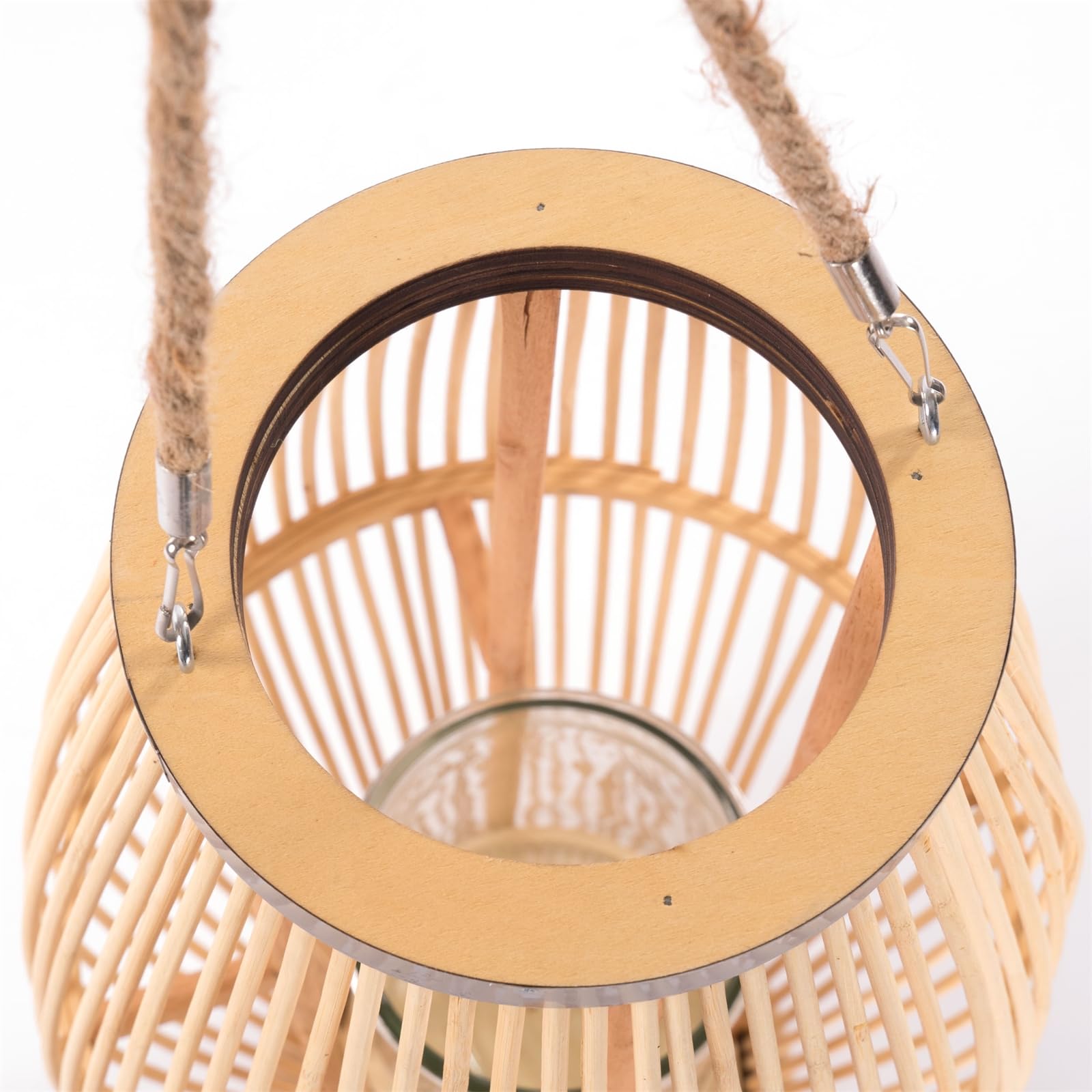Zya - Lanterna in bambù con manico e inserto in vetro, portacandele in legno, portacandela antivento, lanterna decorativa per balcone o appartamento coperto, dimensioni: 70 cm