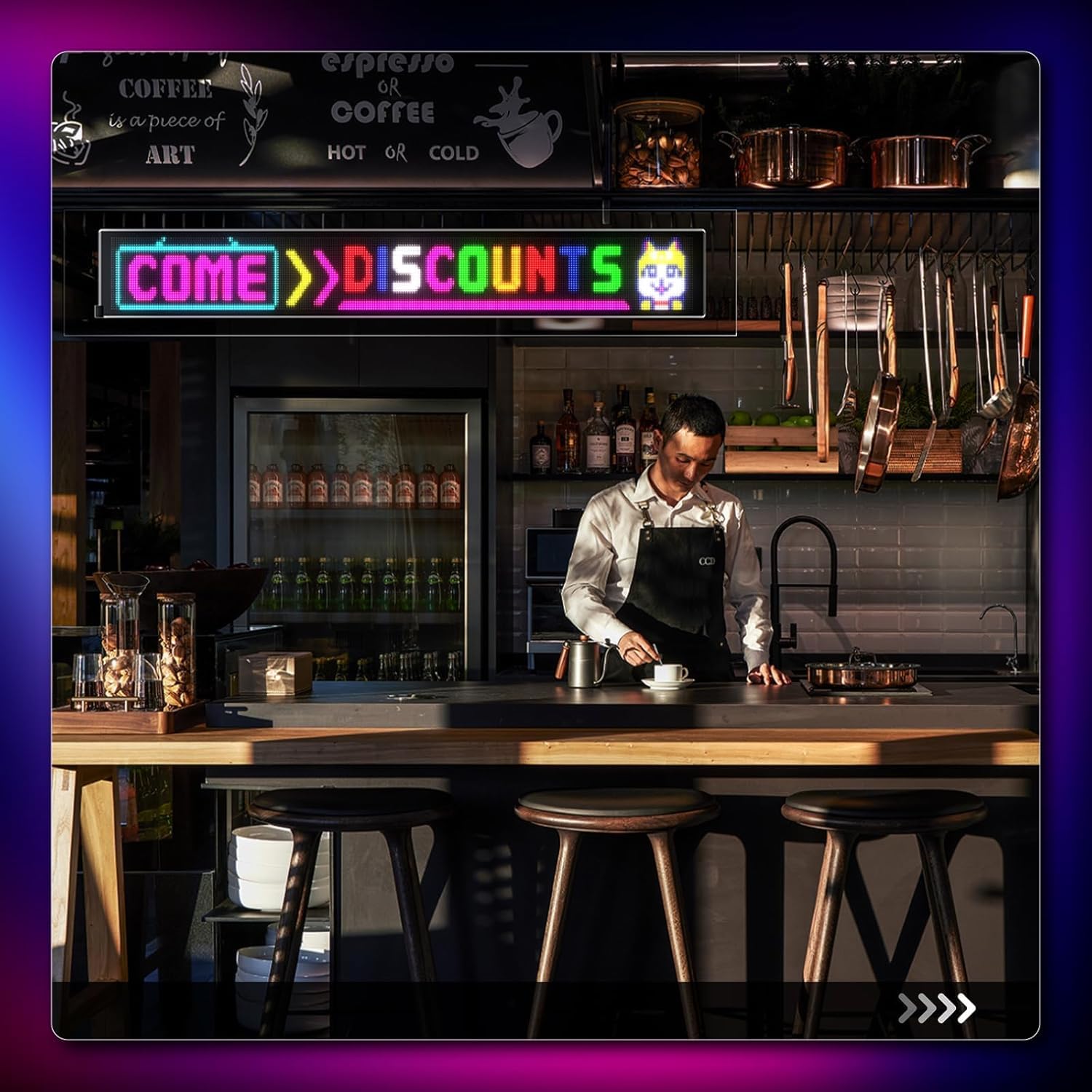 Grande Tablero de indicadores LED flexible, 146 x 20 cm, programable RGB mediante Bluetooth Smart App, panel de matriz de ojos de diablo, para coche, bar, publicidad, restaurante, tienda, decoración