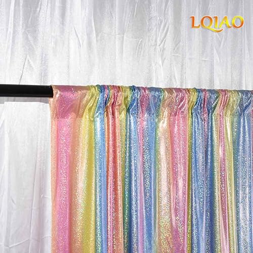 Miniatura 8 de LQIAO - Cortina de telón de fondo de tela holográfica con purpurina, color rosa