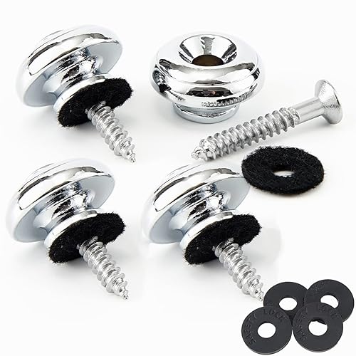 Miwayer Guitar Strap Locks Metal Strap Retainer System Straplock Guitar Strap Buttons with Strap Blocks for Acoustic Electric Guitar, Bass, Ukulele (Chrome Silver 4 PCS)