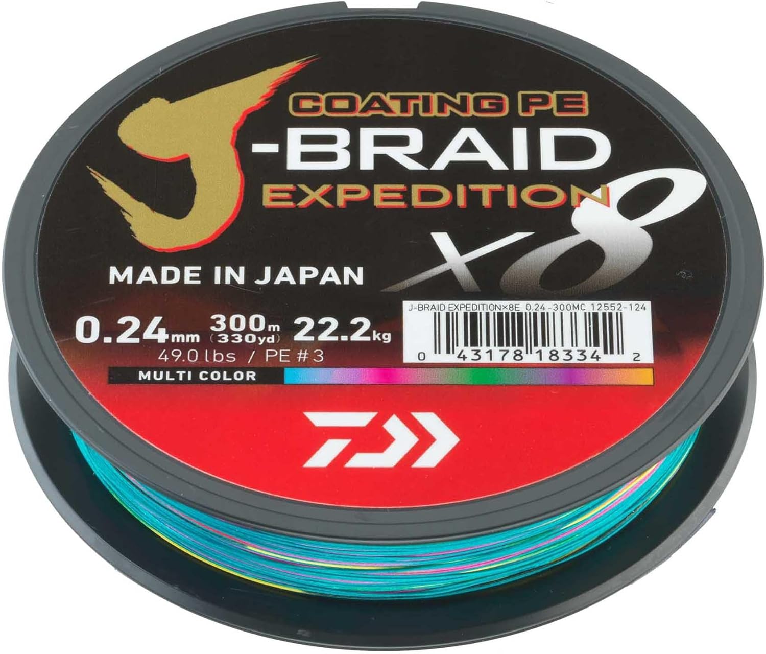 DAIWA J-Braid Expedition X8E, 300m, Multi-Color, Braided Fishing Line