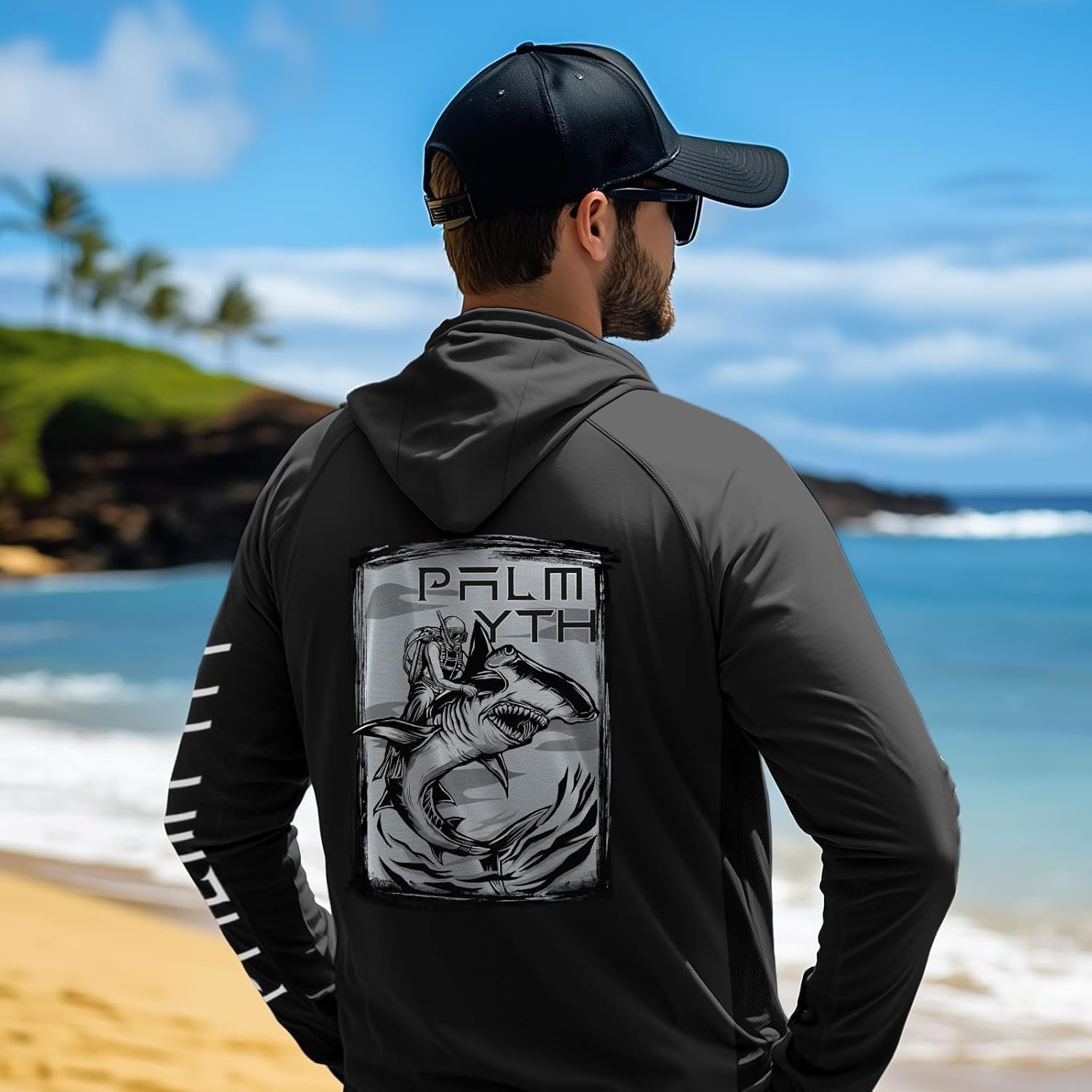 Palmyth Fishing Shirts for Men Long Sleeve Sun Protection Fishing Hoodie UPF 50+ Shirt Neck Gaiter - Image 2