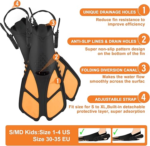 Miniatura 4 de AosDero Juego de esnórquel para niños, aletas ajustables para natación, máscara de esnórquel panorámica, tubo de esnórquel seco, bolsas de viaje,