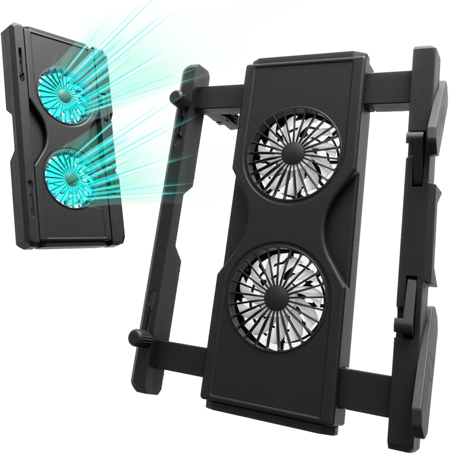 OImasterLaptop Cooling Pad 10"- 17" Adjustable Angle Laptop Cooler Fan USB + Type-C Ports Shrink Portable Quiet Strong Wind Desk Fan (Black)