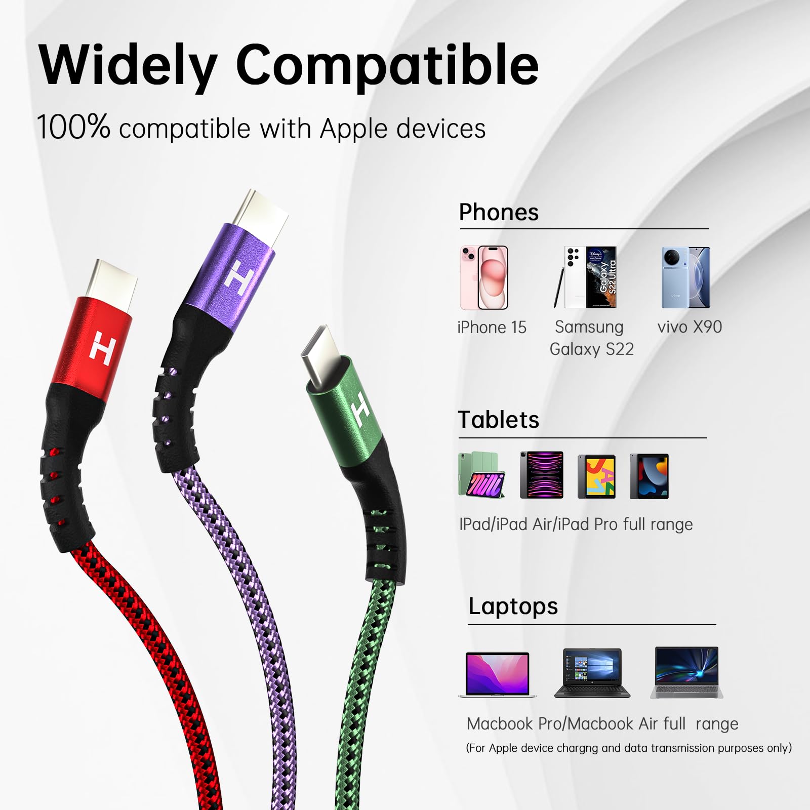 USB-C-Kabel 3er Pack – 1,8 M, 3A/60W Schnellladung, Geflochtenes Nylon, Kompatibel Mit Samsung, LG, Pixel